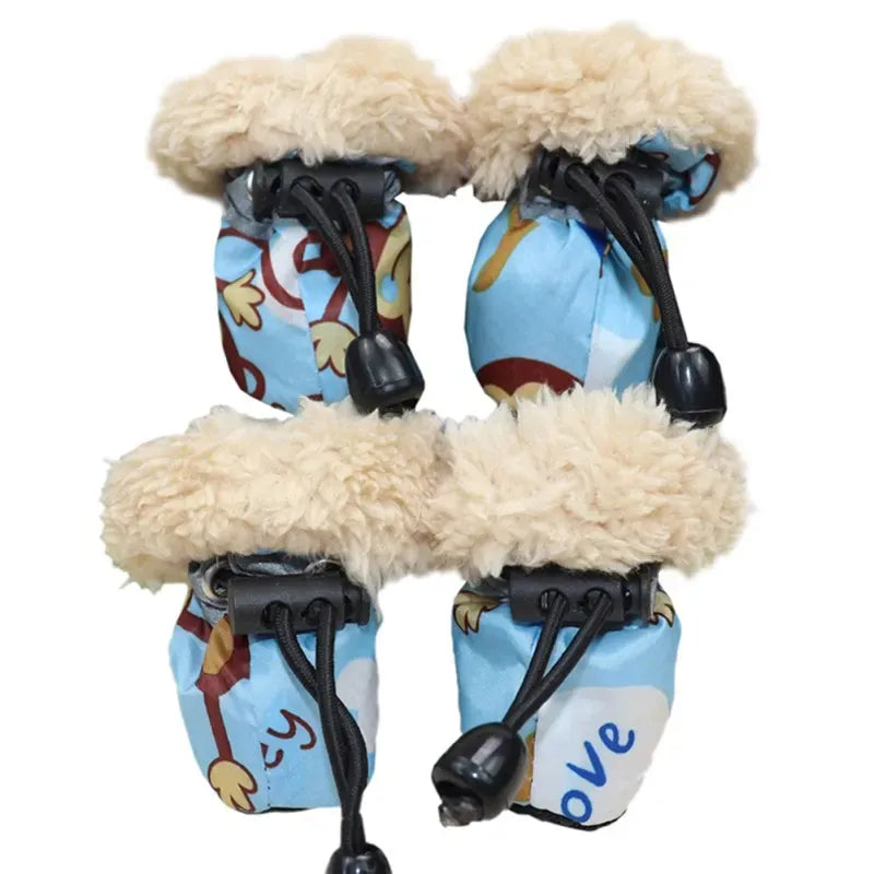 4-Pack Winter Dog Boots - Fleece Lined Waterproof Shoes with Anti-Slip Soles