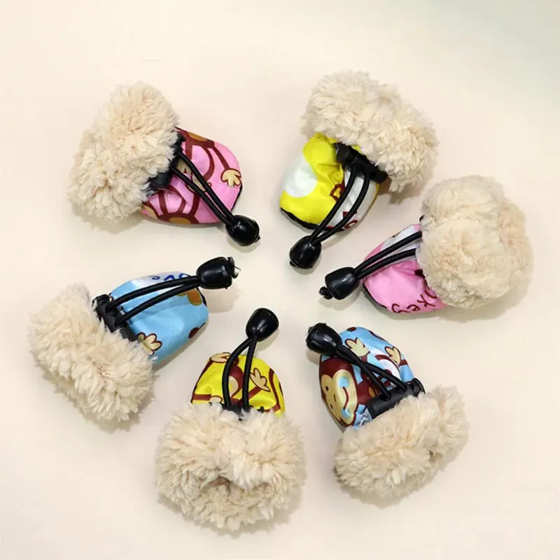 4-Pack Winter Dog Boots - Fleece Lined Waterproof Shoes with Anti-Slip Soles