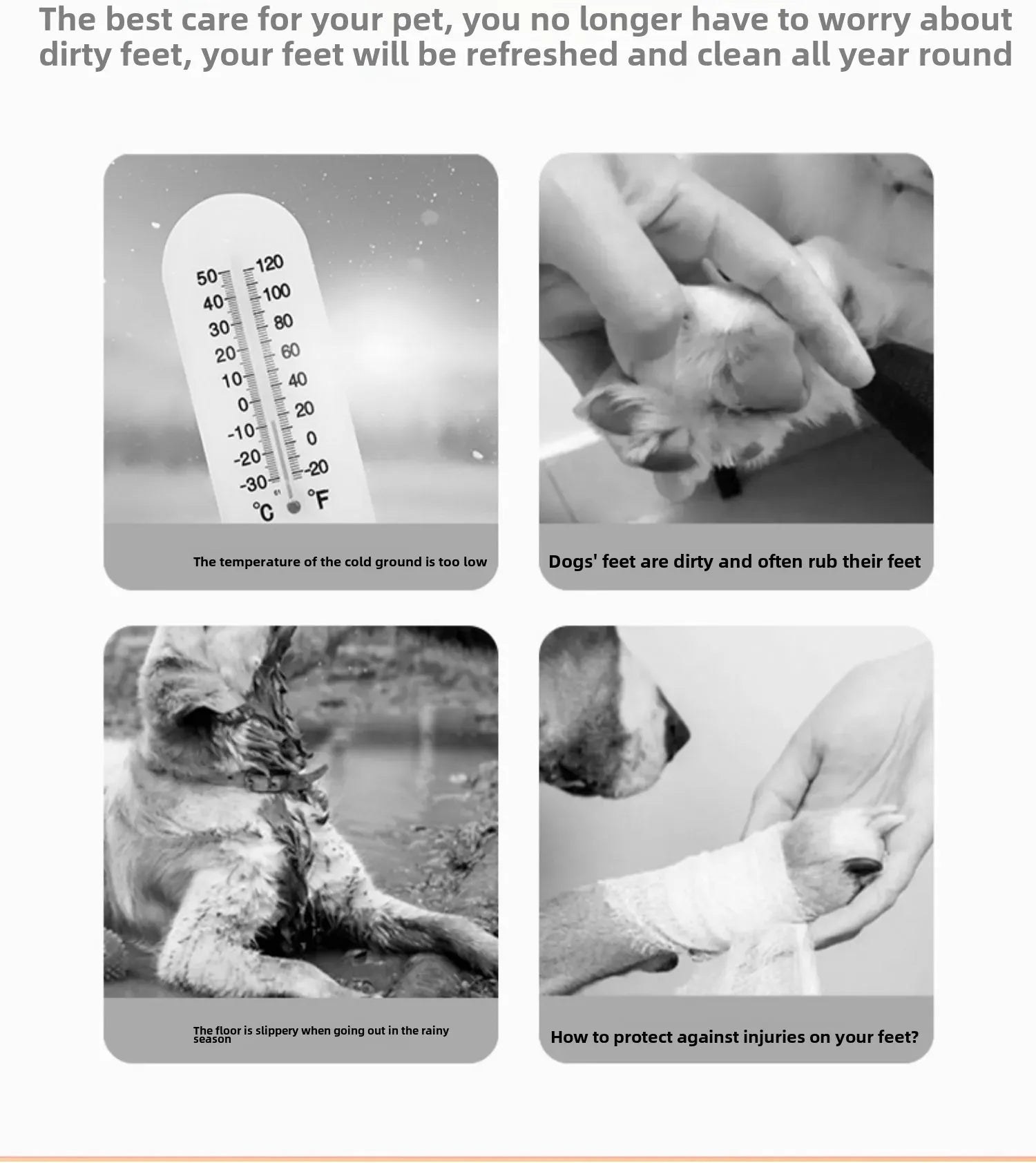 4-Pack Winter Pet Boots - Warm Anti-Slip Dog Shoes for Small Medium Dogs, Waterproof Snow Rain Boots with Secure Fasteners