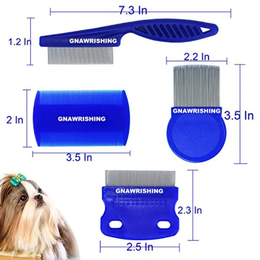 4-Piece Flea & Grooming Comb Set | High-Strength Pet Hair & Tear Stain Remover for Dogs & Cats | Effective Float Hair & Flea Removal