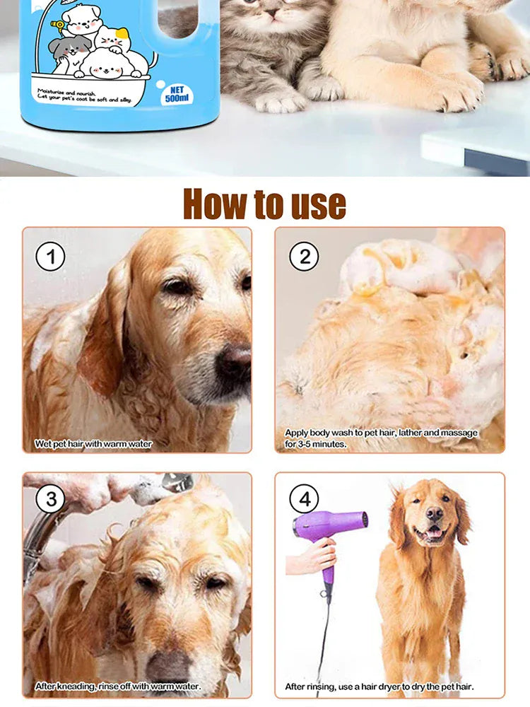 500ml Pet Shampoo for Dogs & Cats - Gentle Cleaning Deodorizing Bath Gel with Long-Lasting Fragrance, Anti-Itching Formula for All Skin Types