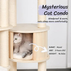 64" Tall Cat Tree - Wooden Cat Tower with Condo, Hammock & Perch Modern