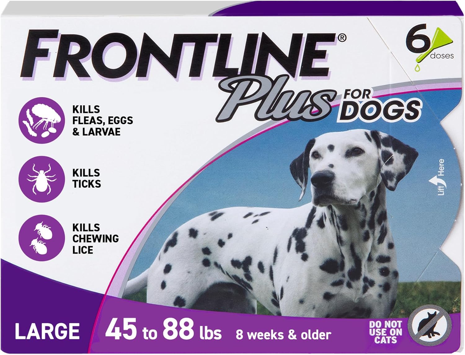 Frontline Plus Flea & Tick Treatment for Large Dogs (45-88 lbs), 6-Dose Pack.