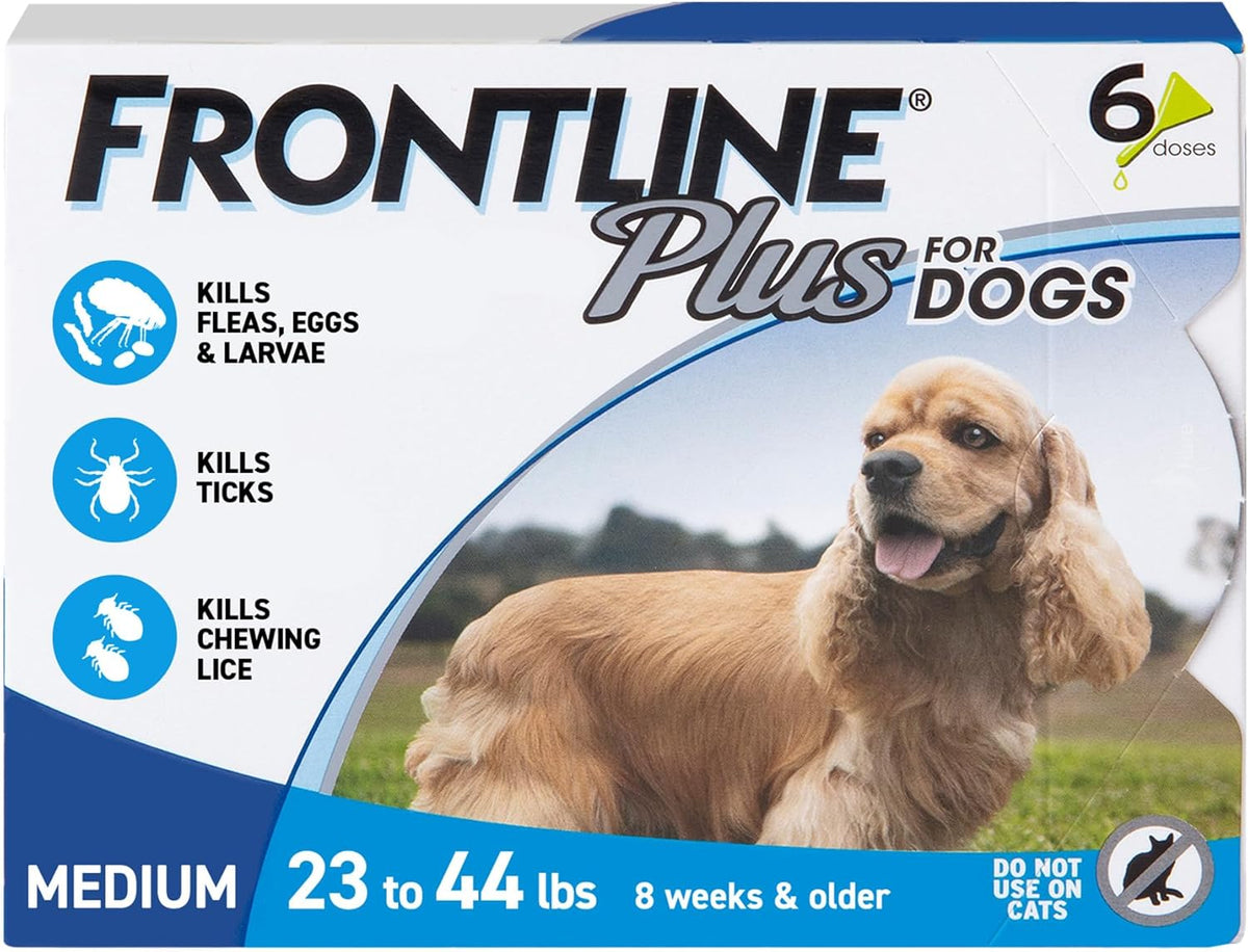 Frontline Plus Flea & Tick Treatment for Medium Dogs (23-44 lbs), 6-Dose Pack