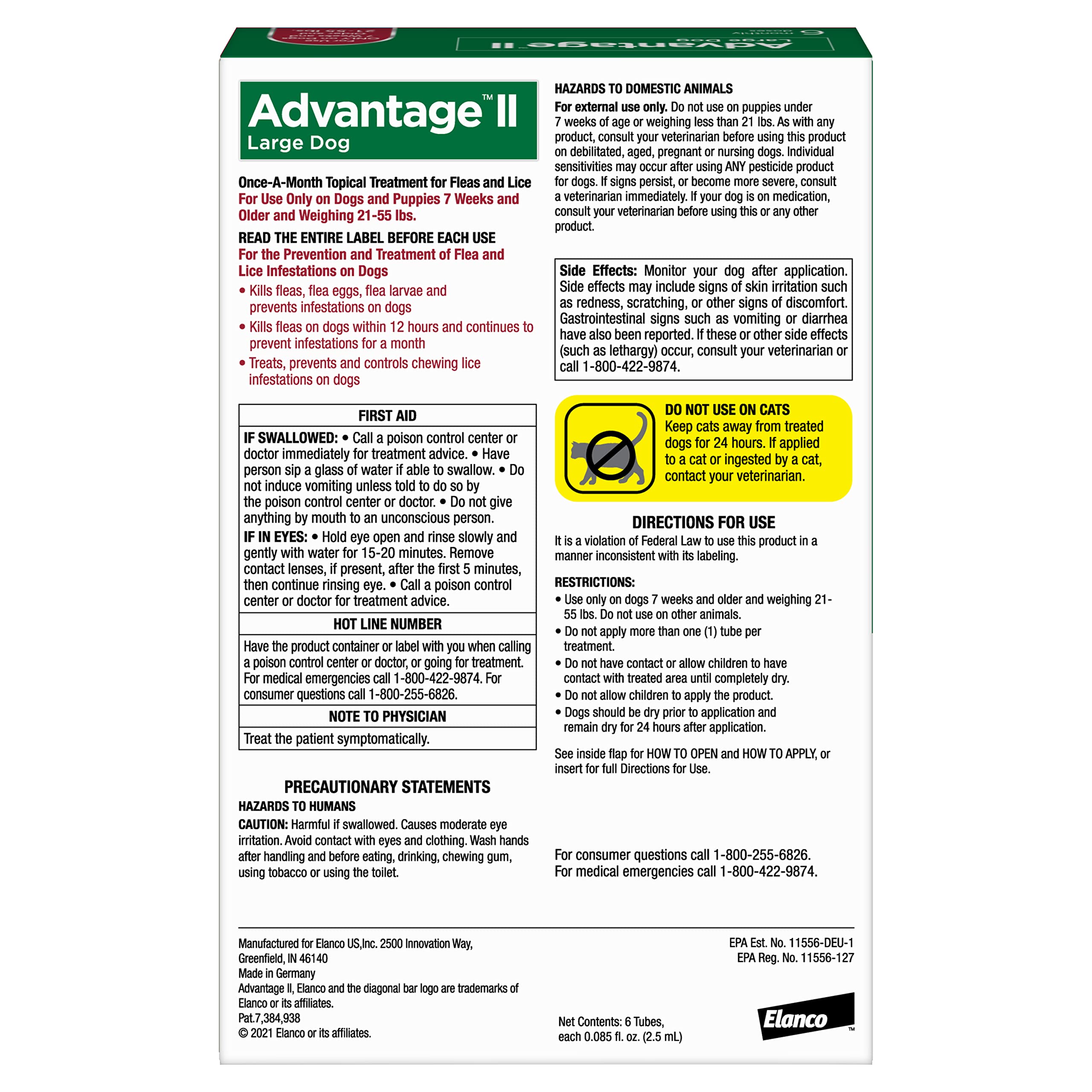 Advantage II Large Dog Vet-Recommended Flea Treatment & Prevention | Dogs 21-55 lbs. | 4-Month Supply