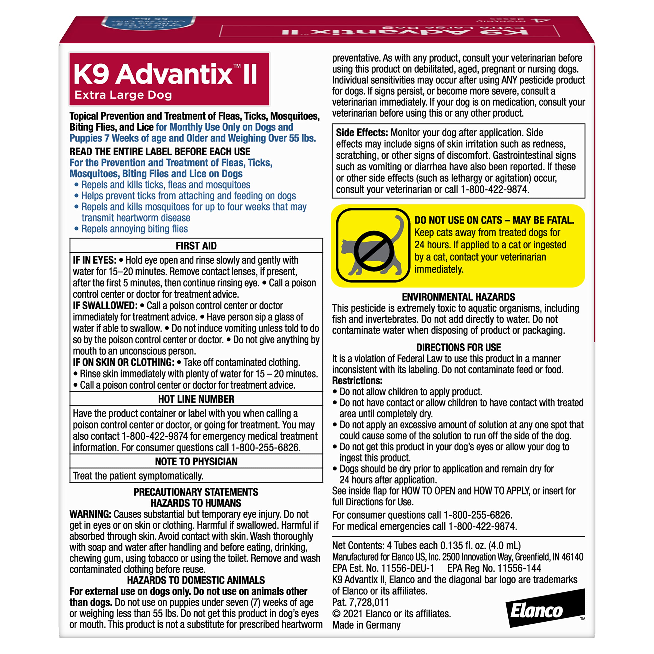 K9 Advantix II XL Dog Vet-Recommended Flea, Tick & Mosquito Treatment & Prevention | Dogs Over 55 lbs. | 2-Mo Supply
