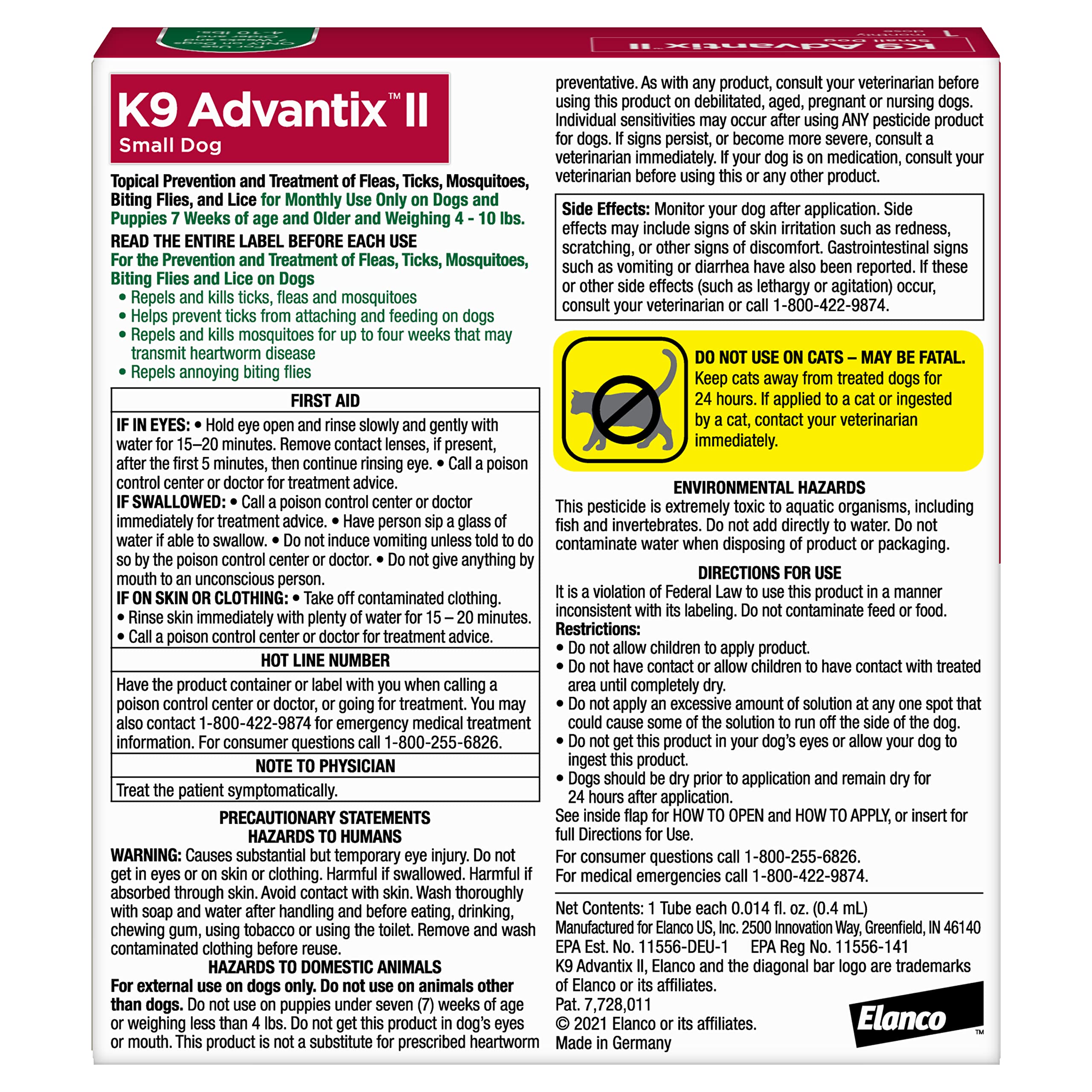 K9 Advantix II Small Dog Vet-Recommended Flea, Tick & Mosquito Treatment & Prevention | Dogs 4-10 lbs. | 2-Mo Supply