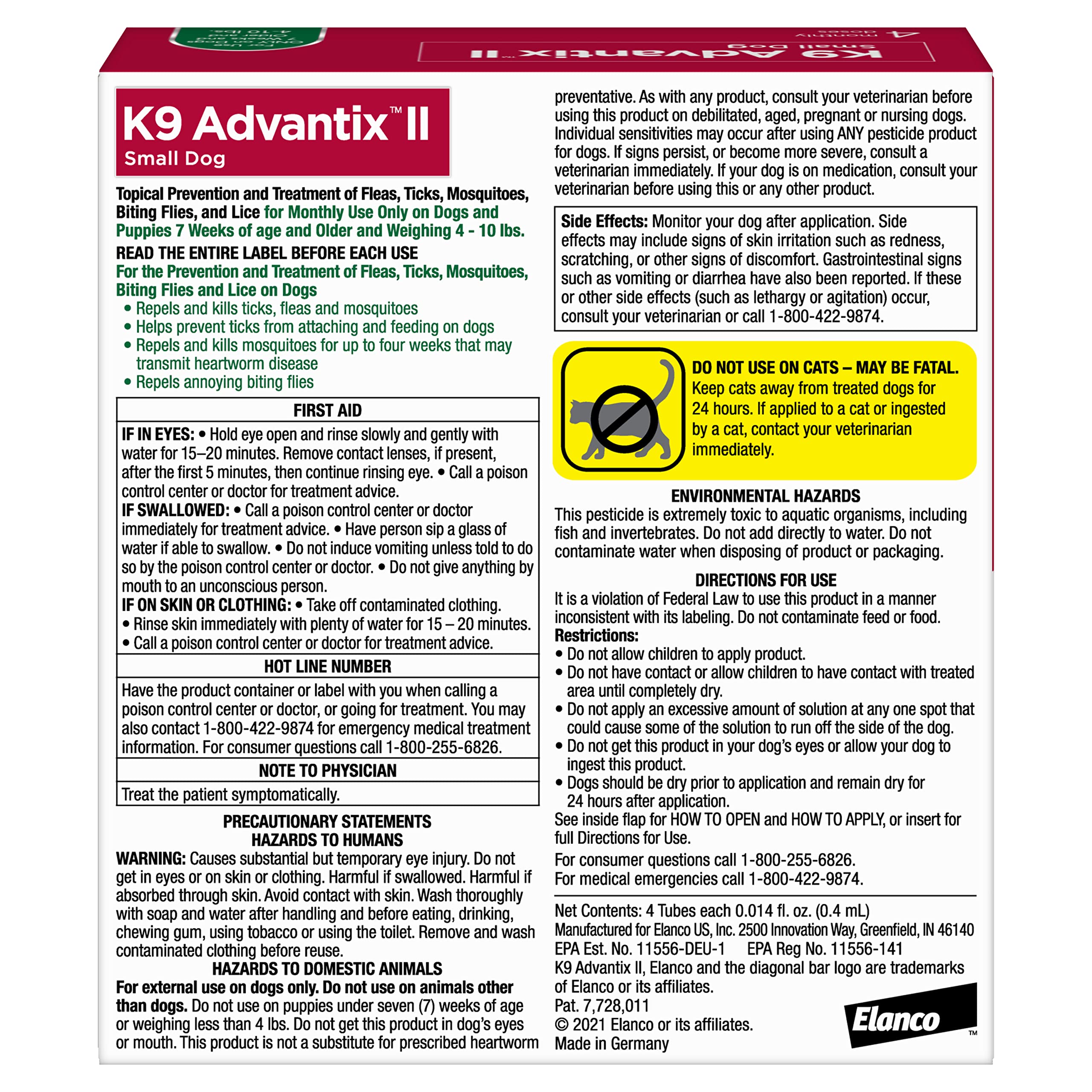 K9 Advantix II Small Dog Vet-Recommended Flea, Tick & Mosquito Treatment & Prevention | Dogs 4-10 lbs. | 2-Mo Supply