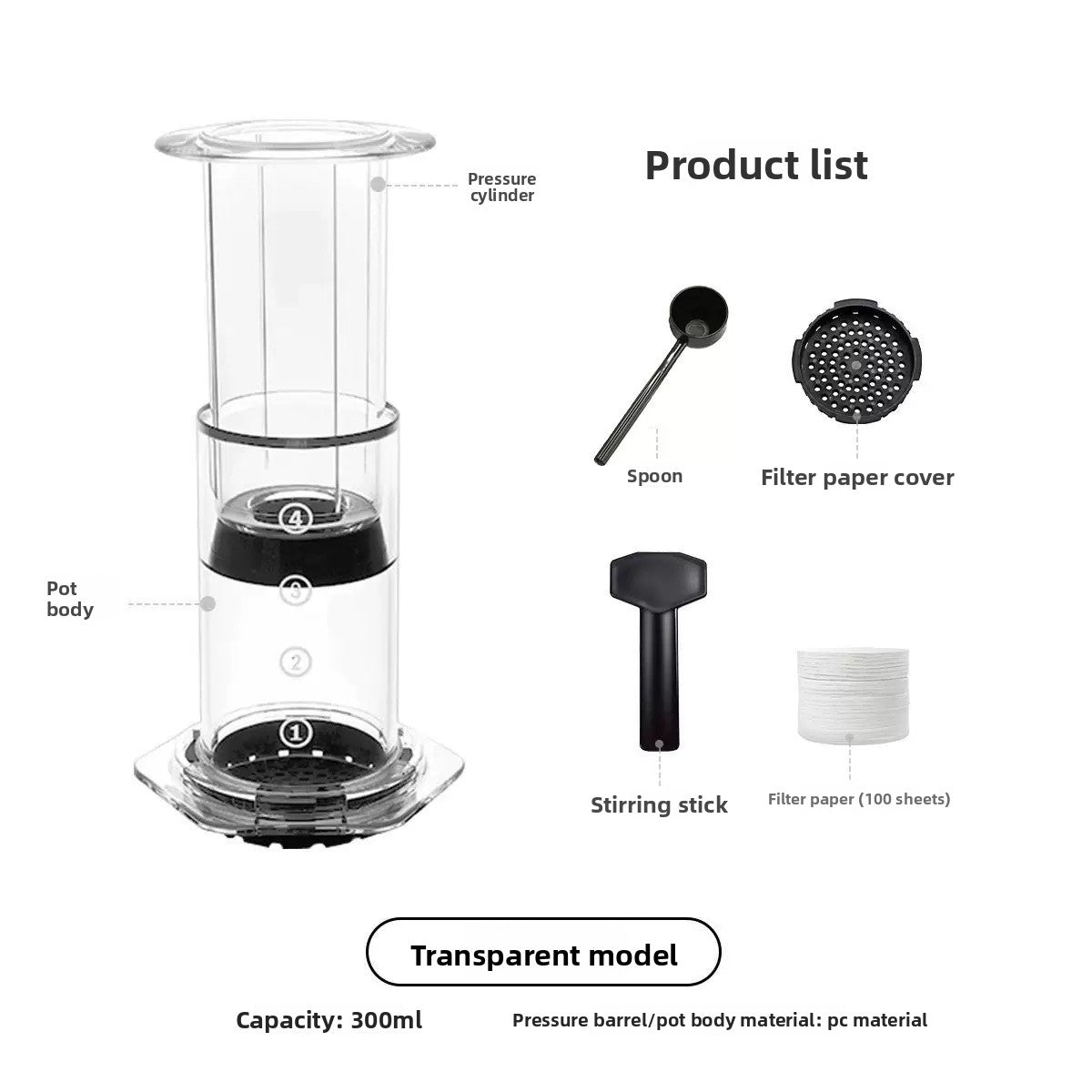 Transparent Hand Press Coffee Machine