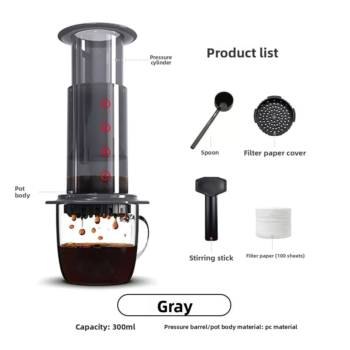Transparent Hand Press Coffee Machine