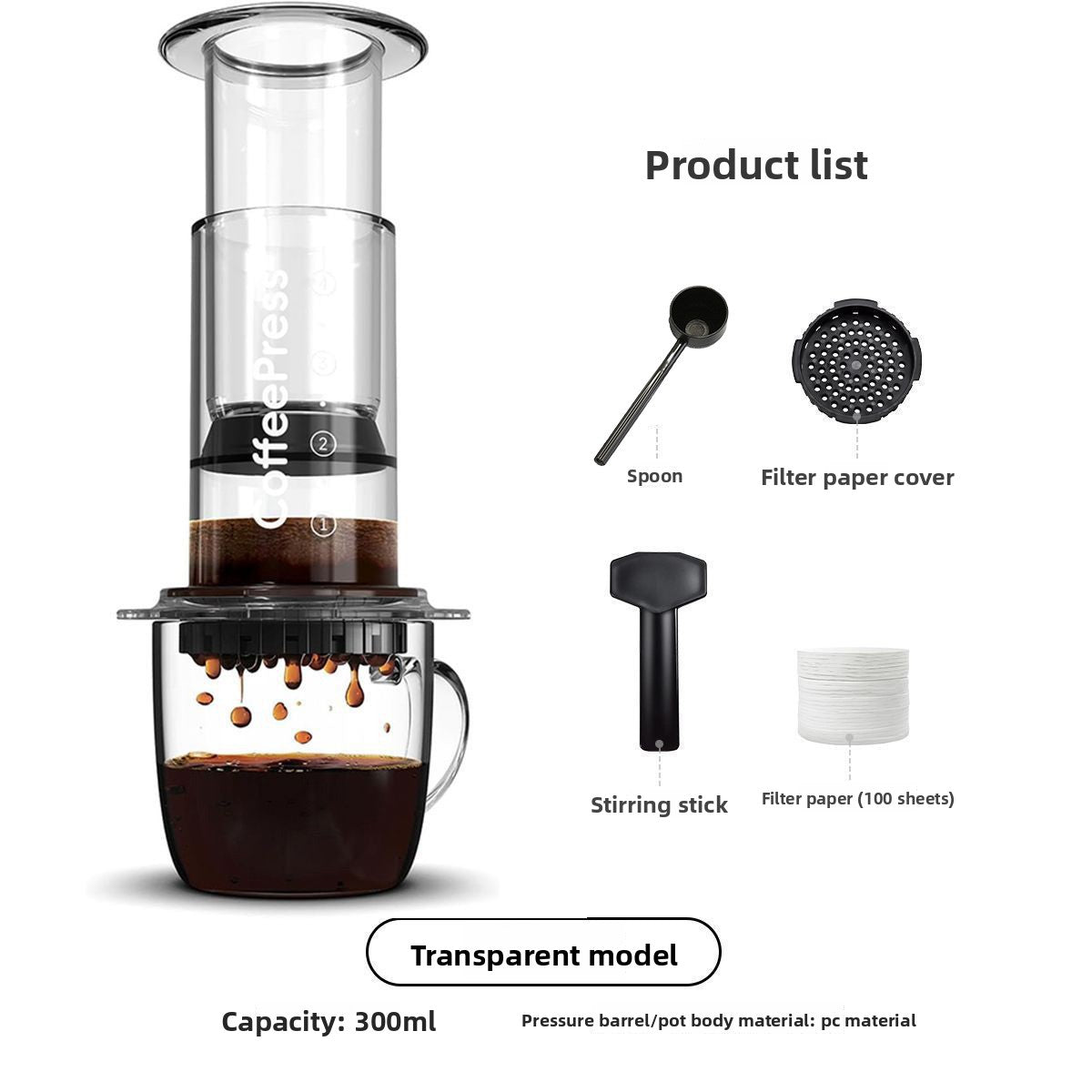 Transparent Hand Press Coffee Machine