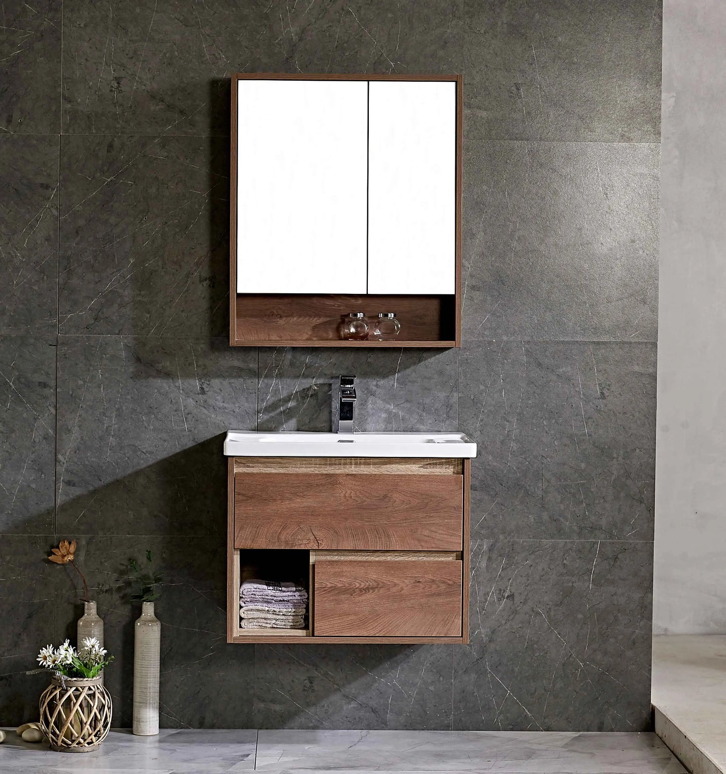 No Painting Solid Wooden Wall Mounted Basin Cabinet New Design Bathroom Vanity Set