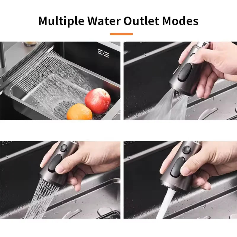 Luxury Kitchen Sink with Waterfall Faucet – Multifunction Workstation Design
