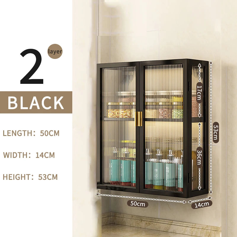 3-Tier Metal Spice Organizer Rack Wall Mount Seasoning Box Punch-Free Bathroom Toilet Vanity Storage Cabinet Dust-Proof Shelf