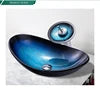 Apartment Modern Gold Painted Orange Engraving Design Lavabo Oval Glass Bathroom Sink Vanity Wash Basin