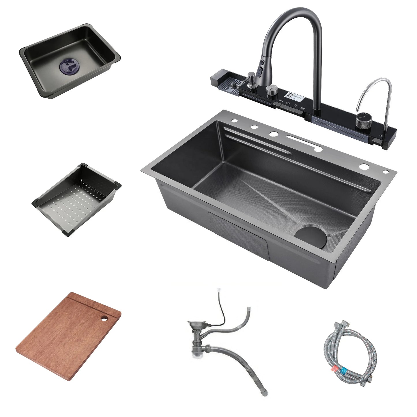 New Design Digital Display Stainless Steel Kitchen Sink Nano Black Cup Rinser Sink with Handmade Smart Kitchen Sink