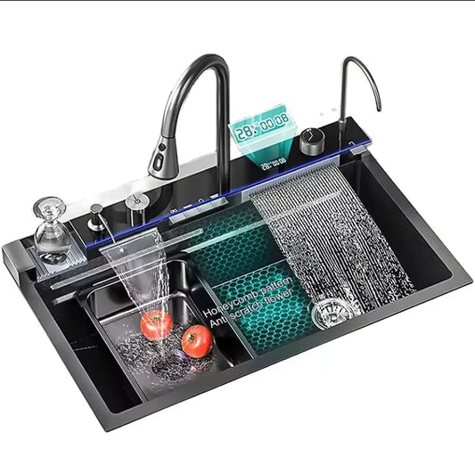 304 SS Multifunction Black Undermount Modern Waterfall Smart Kitchen Sinks Stainless Steel Modern Pull Out Kitchen Sink