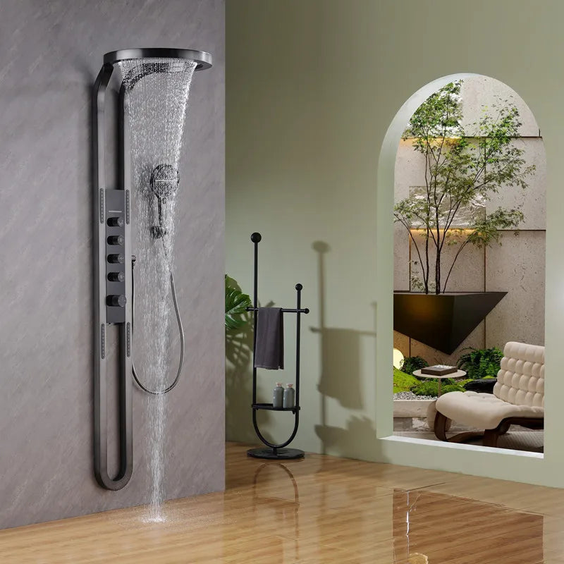 Hot Sale Bathroom Brass Waterfall Rainfall Shower Set Panel Wall Mounted Multifunctional SPA Shower LED System