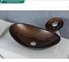 Apartment Modern Gold Painted Orange Engraving Design Lavabo Oval Glass Bathroom Sink Vanity Wash Basin