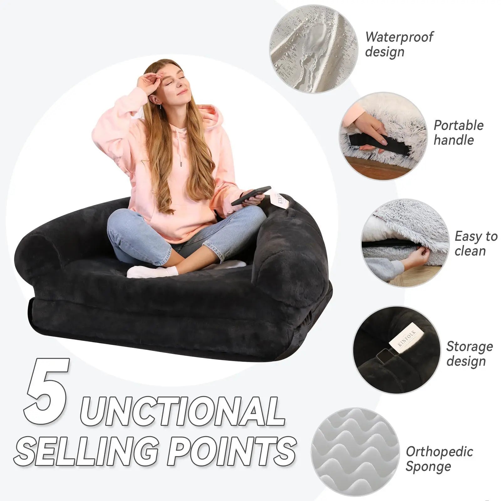 Foldable Plush Human Dog Bed for Adults & Pets – Giant Washable Bean Bag Bed for Relaxing & Sleeping