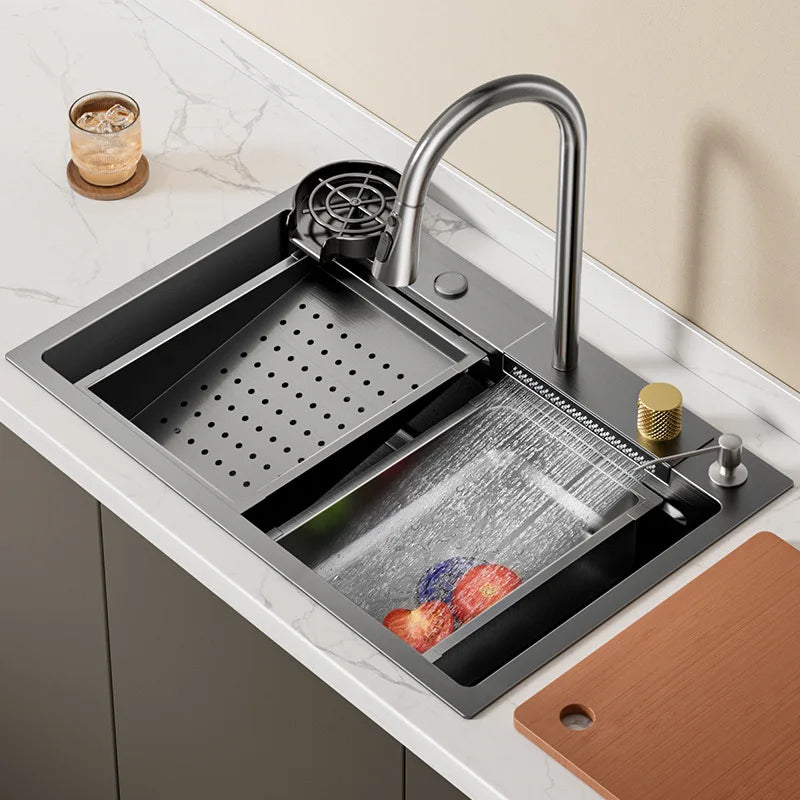 Multifunctional Waterfall Resistant Stainless Steel Large Single Sink Kitchen Sink