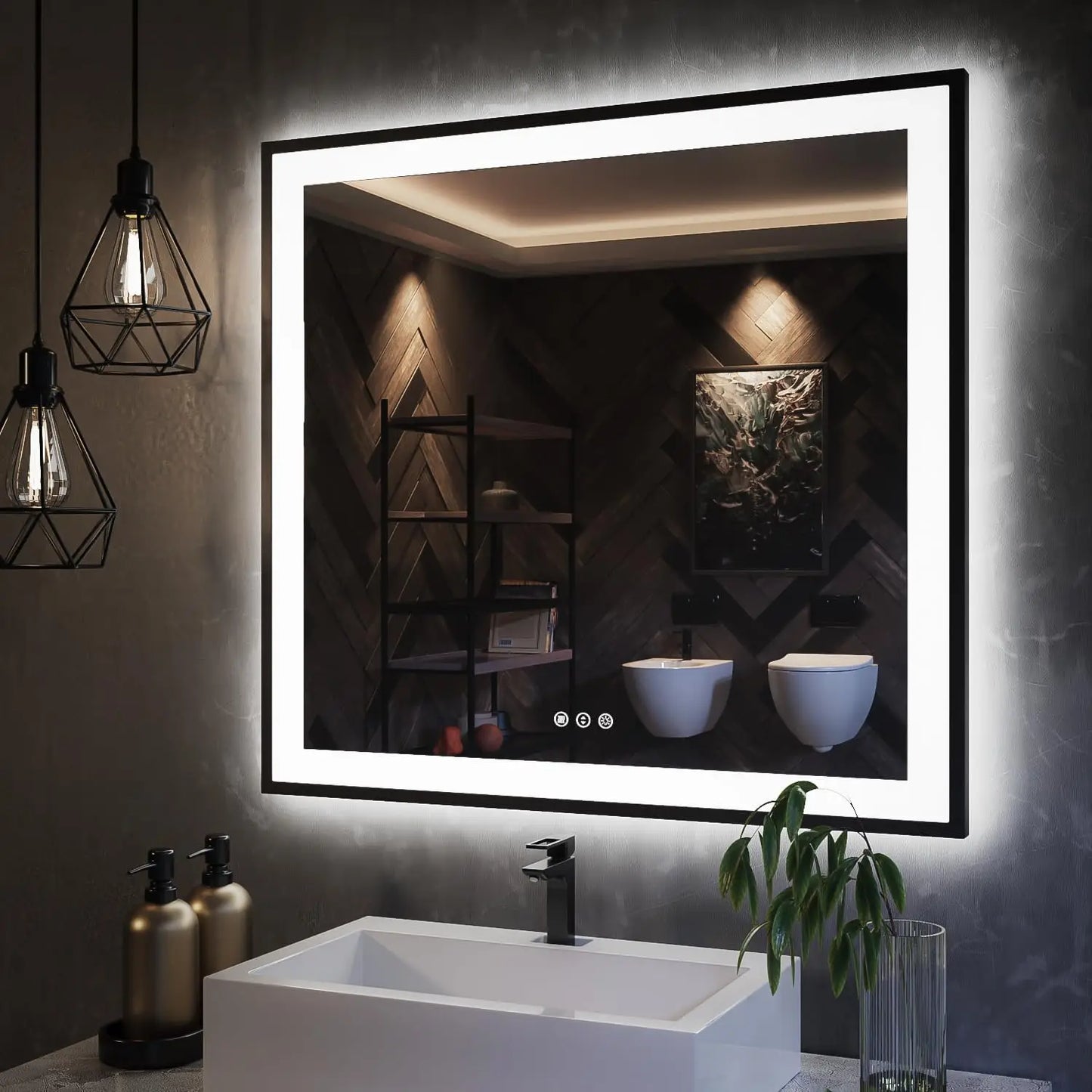 Modern Rectangular LED Light Wall-Mounted Smart Mirror for Bathroom Vanity Hotel Illuminated Graphic Design Solution Available