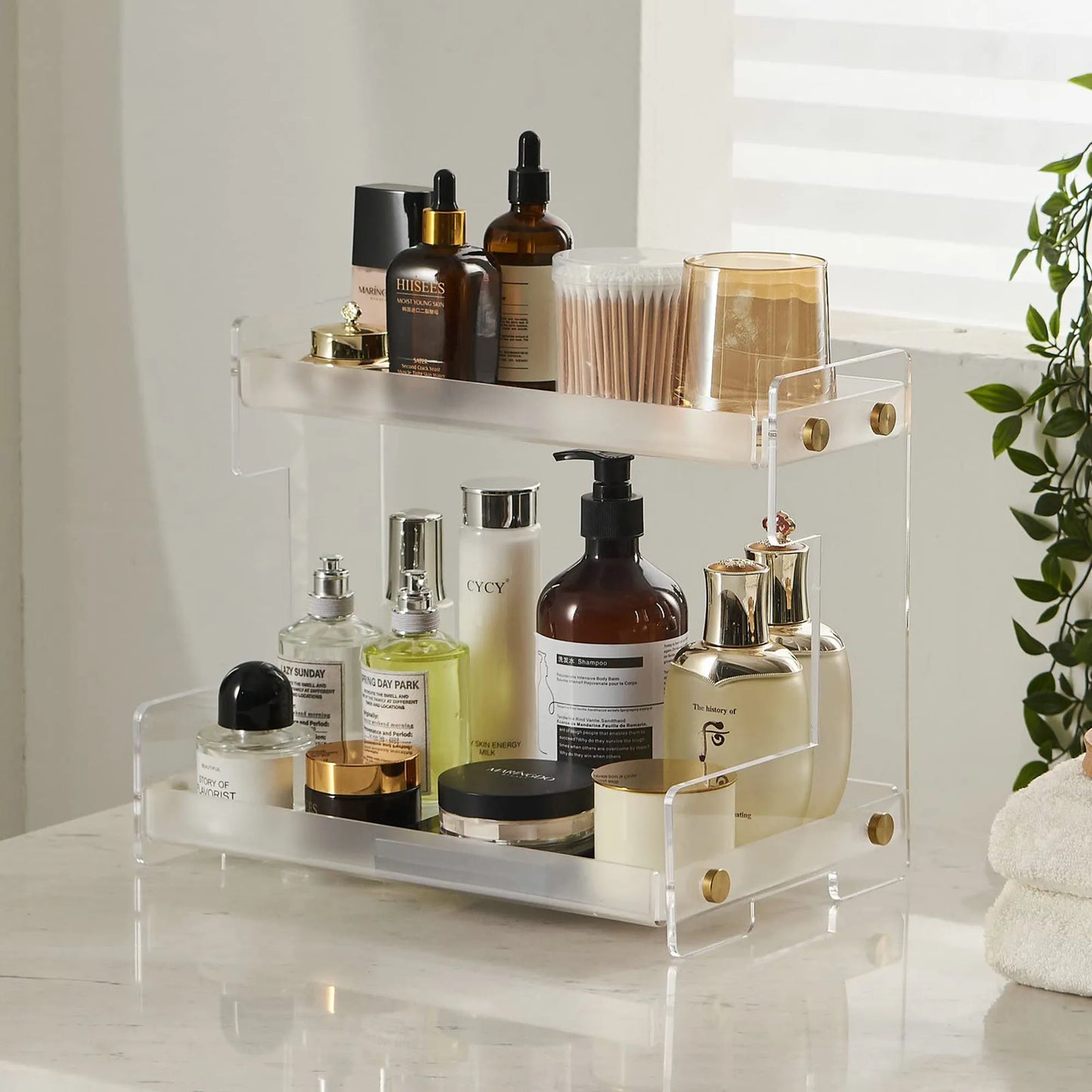 Bathroom Counter Organizer 2-Tier Bathroom Organizer Countertop Cosmetics Organizer Vanity Storage Shelf Rack