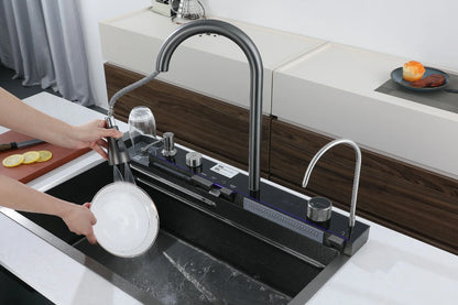New Design Digital Display Stainless Steel Kitchen Sink Nano Black Cup Rinser Sink with Handmade Smart Kitchen Sink