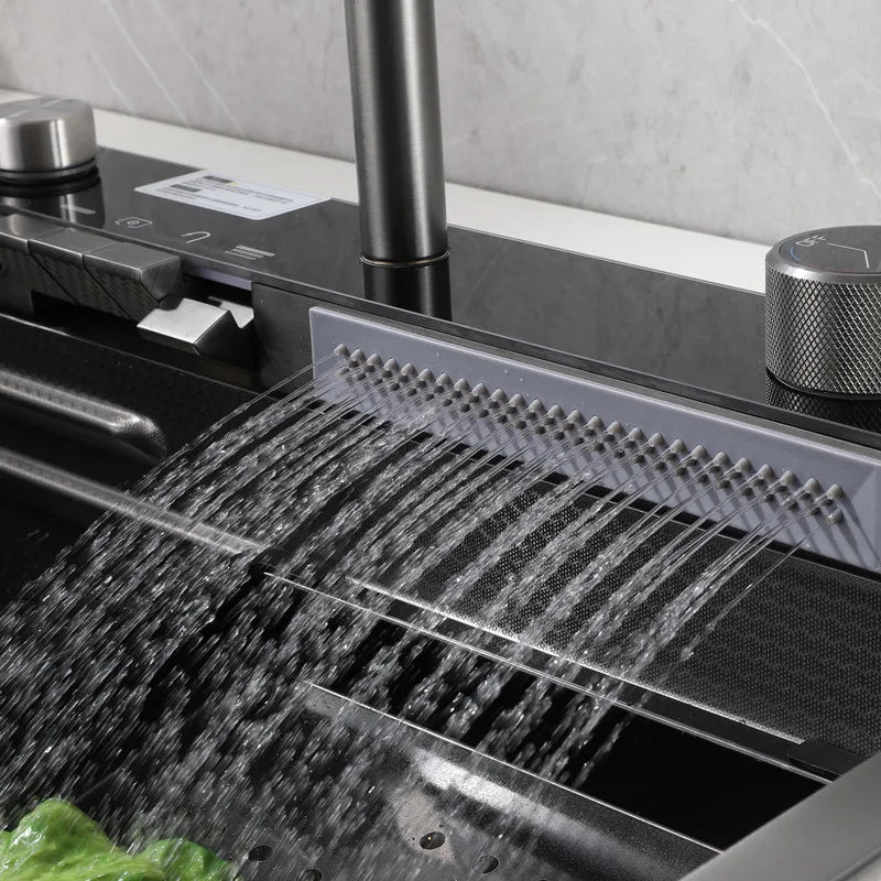 New Trend Stepped Design Easy to Clean Multi-function Waterfall Kitchen Faucet Sink With Digital Display
