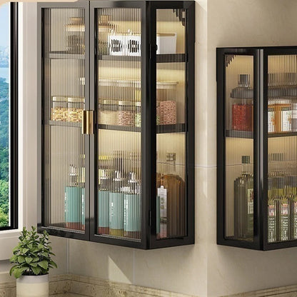 3-Tier Metal Spice Organizer Rack Wall Mount Seasoning Box Punch-Free Bathroom Toilet Vanity Storage Cabinet Dust-Proof Shelf