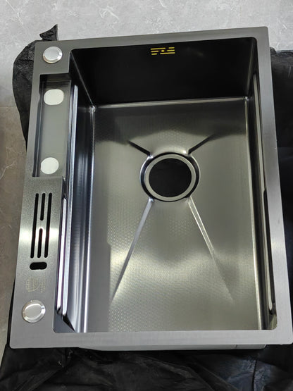 Feiyu Handmade 304 Stainless Steel Single-Slot Complete Kitchen Sink Set Waterfall Dish Basin Faucet 4mm Thickened Honeycomb