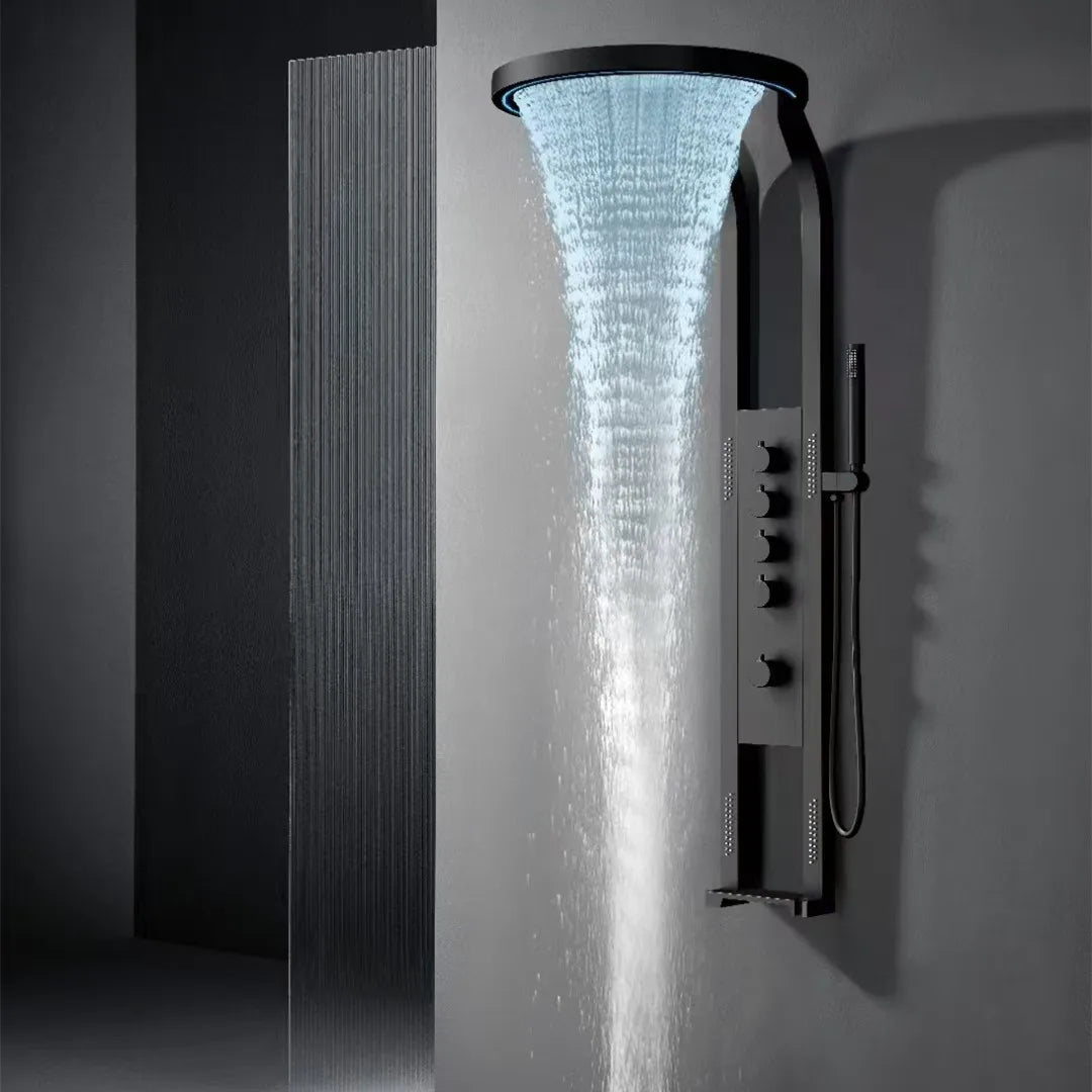 Hot Sale Bathroom Brass Waterfall Rainfall Shower Set Panel Wall Mounted Multifunctional SPA Shower LED System