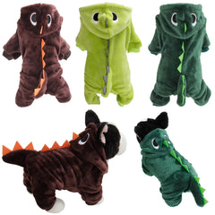 Cute Dinosaur Dog Pajamas – Flannel Pet Costume Coat for Small Dogs, French Bulldog Outfit | Soft, Machine-Washable, Funny Halloween Pet Clothes (XS–XL)