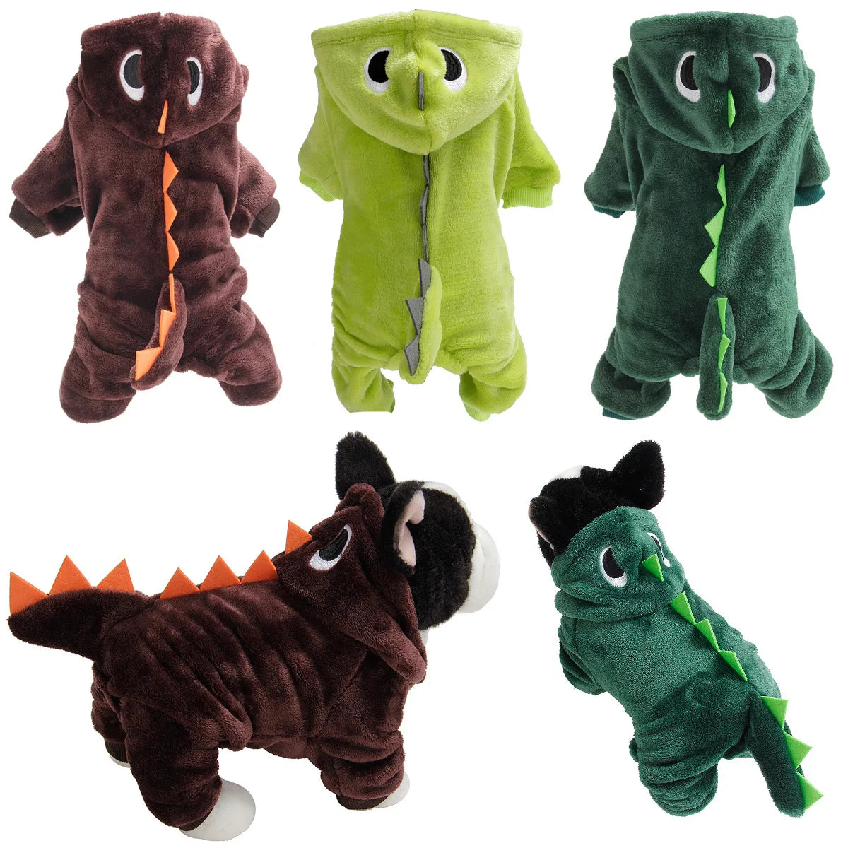 Cute Dinosaur Dog Pajamas – Flannel Pet Costume Coat for Small Dogs, French Bulldog Outfit | Soft, Machine-Washable, Funny Halloween Pet Clothes (XS–XL)