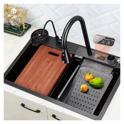 Luxury Kitchen Sink with Waterfall Faucet – Multifunction Workstation Design