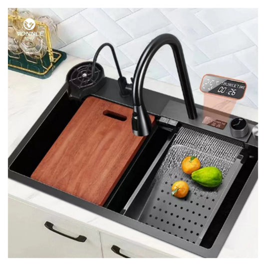 Luxury Kitchen Sink with Waterfall Faucet – Multifunction Workstation Design