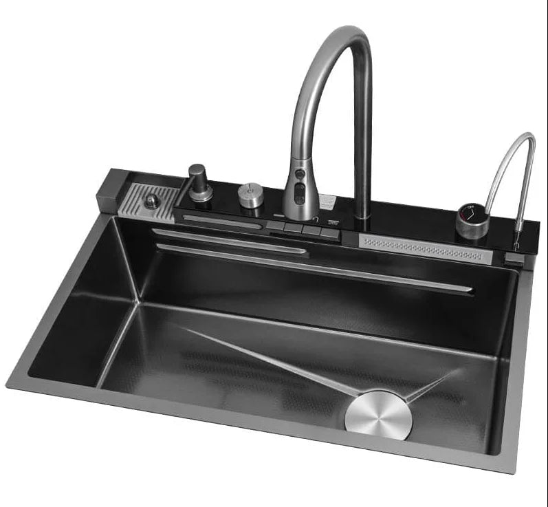 304 SS Multifunction Black Undermount Modern Waterfall Smart Kitchen Sinks Stainless Steel Modern Pull Out Kitchen Sink