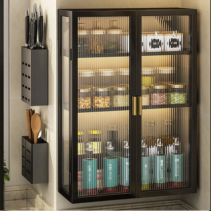 3-Tier Metal Spice Organizer Rack Wall Mount Seasoning Box Punch-Free Bathroom Toilet Vanity Storage Cabinet Dust-Proof Shelf
