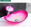 Apartment Modern Gold Painted Orange Engraving Design Lavabo Oval Glass Bathroom Sink Vanity Wash Basin