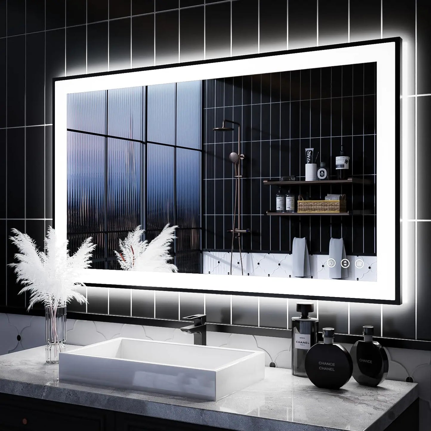 Modern Smart Mirror Wall Mounted with LED Lights Rectangle Bathroom Vanity Mirror for Hotel Use