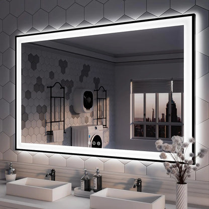 Modern Rectangular LED Light Wall-Mounted Smart Mirror for Bathroom Vanity Hotel Illuminated Graphic Design Solution Available