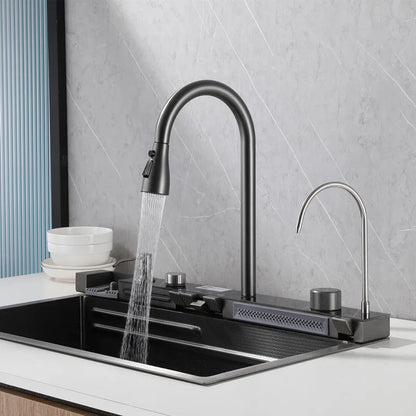 New Trend Stepped Design Easy to Clean Multi-function Waterfall Kitchen Faucet Sink With Digital Display