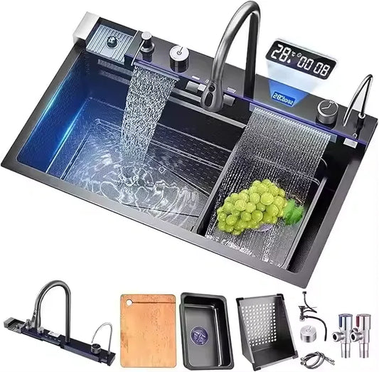 New Trend Stepped Design Easy to Clean Multi-function Waterfall Kitchen Faucet Sink With Digital Display