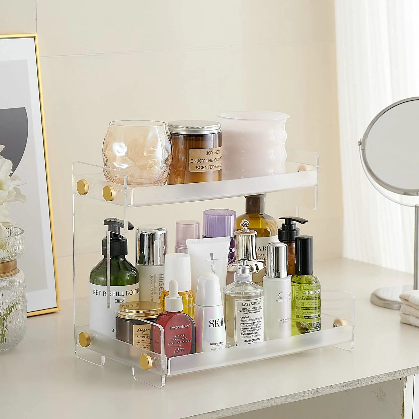 Bathroom Counter Organizer 2-Tier Bathroom Organizer Countertop Cosmetics Organizer Vanity Storage Shelf Rack