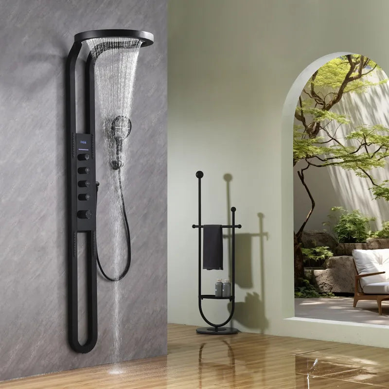 Hot Sale Bathroom Brass Waterfall Rainfall Shower Set Panel Wall Mounted Multifunctional SPA Shower LED System