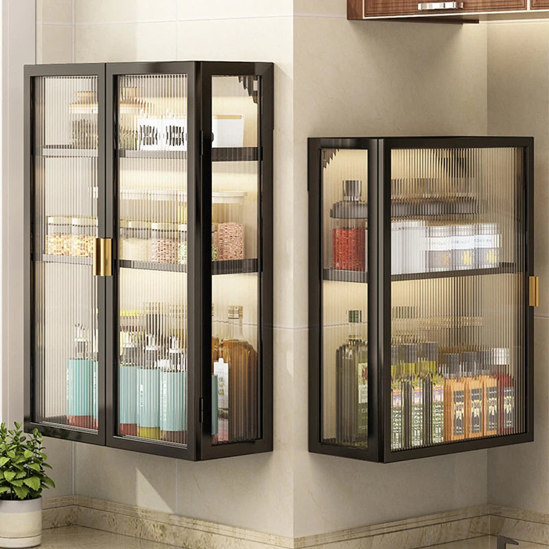 3-Tier Metal Spice Organizer Rack Wall Mount Seasoning Box Punch-Free Bathroom Toilet Vanity Storage Cabinet Dust-Proof Shelf