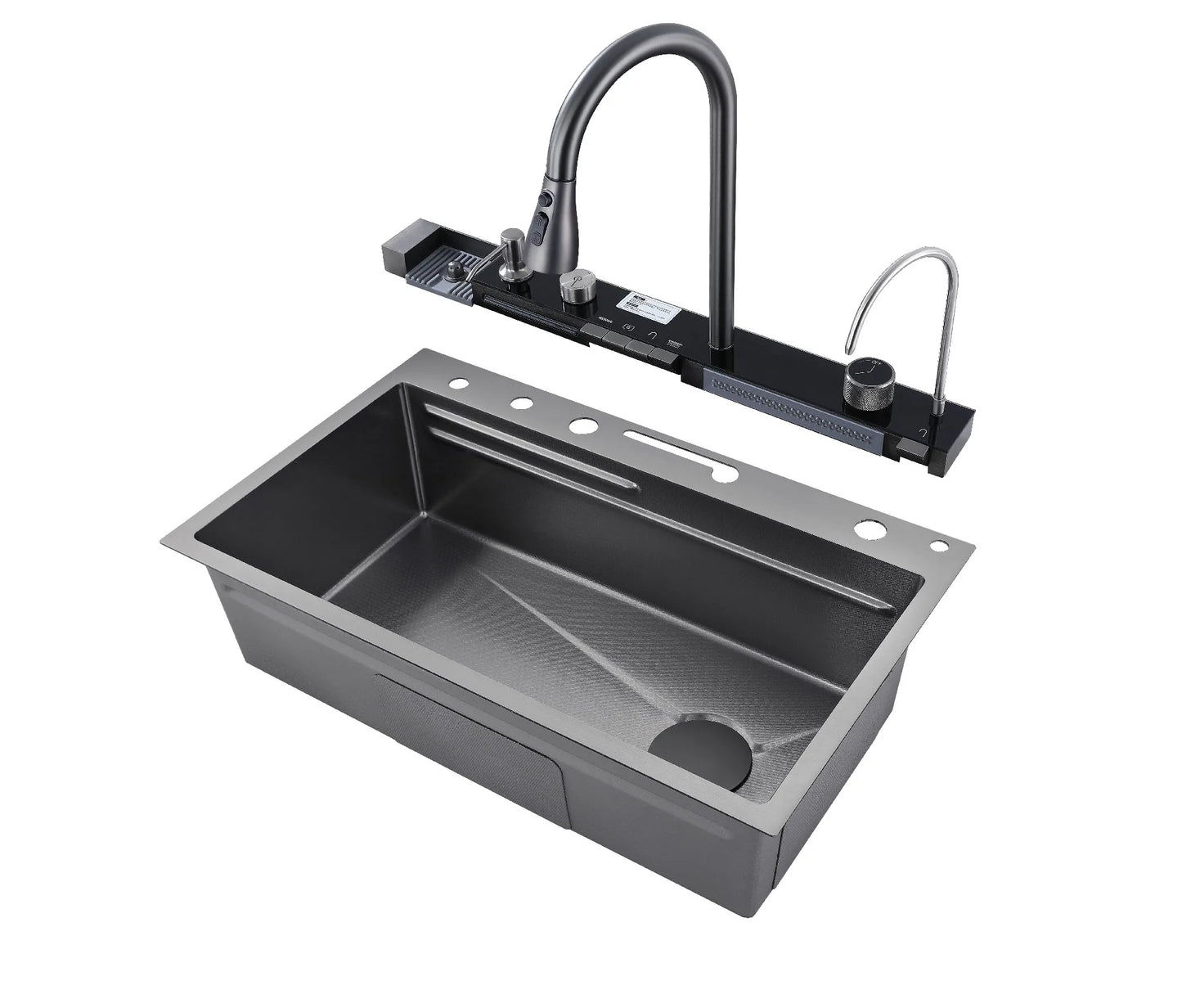 New Design Digital Display Stainless Steel Kitchen Sink Nano Black Cup Rinser Sink with Handmade Smart Kitchen Sink