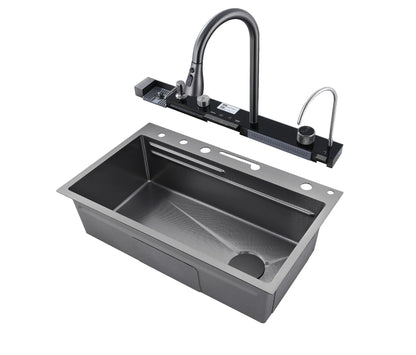 New Design Digital Display Stainless Steel Kitchen Sink Nano Black Cup Rinser Sink with Handmade Smart Kitchen Sink