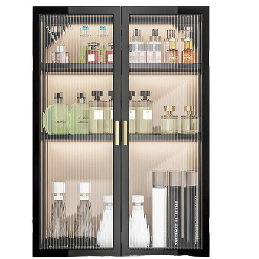 3-Tier Metal Spice Organizer Rack Wall Mount Seasoning Box Punch-Free Bathroom Toilet Vanity Storage Cabinet Dust-Proof Shelf