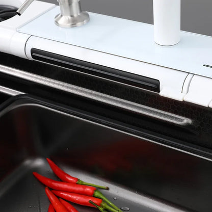 Modern 304 Stainless Steel Single Bowl Kitchen Sink with White Waterfall Faucet Multifunctional Square Shape